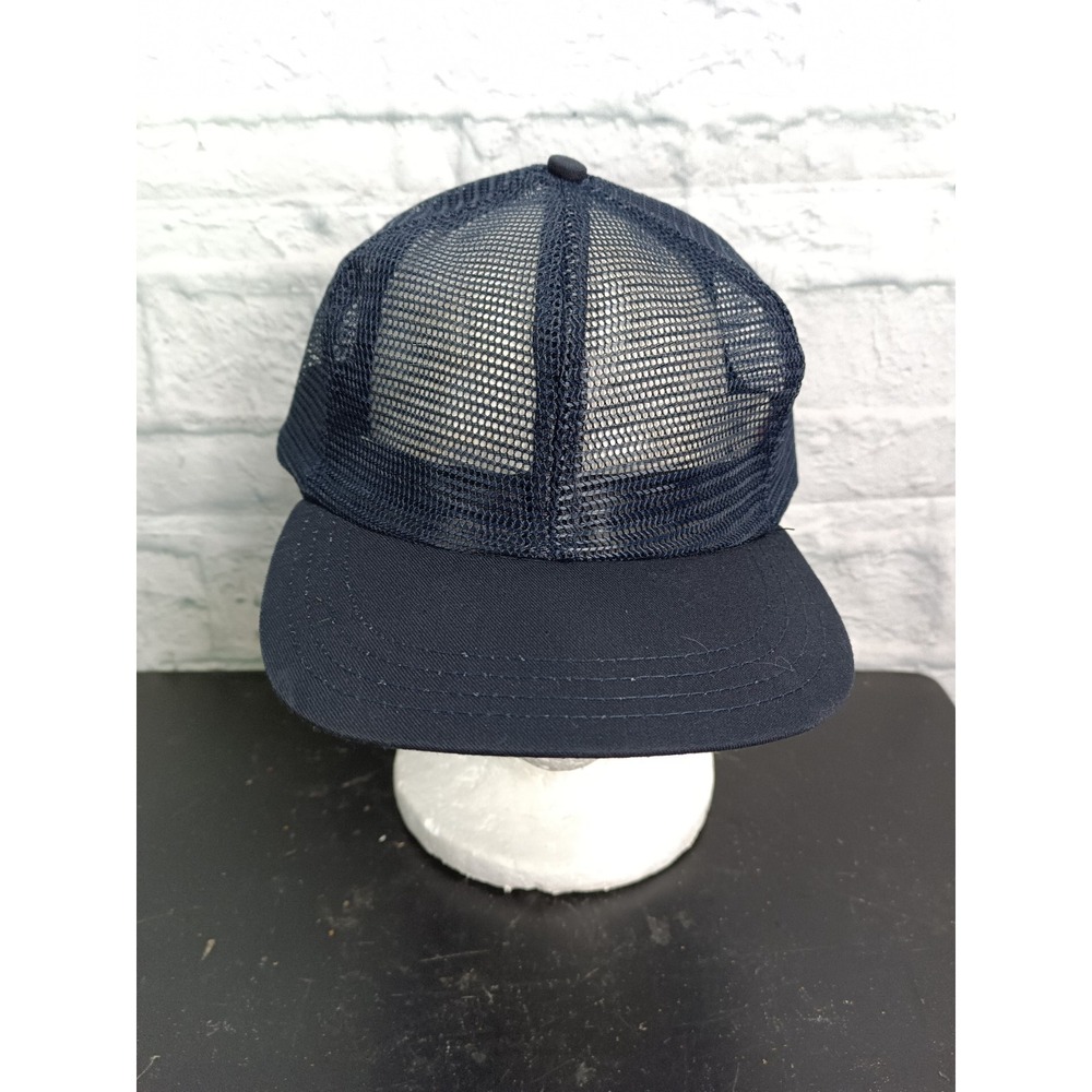 Vintage All Mesh Trucker Hat Blue Blank Made In USA NOS   80's  Navy Blue